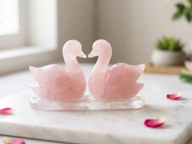 Rose Quartz Mandarin Duck Pair